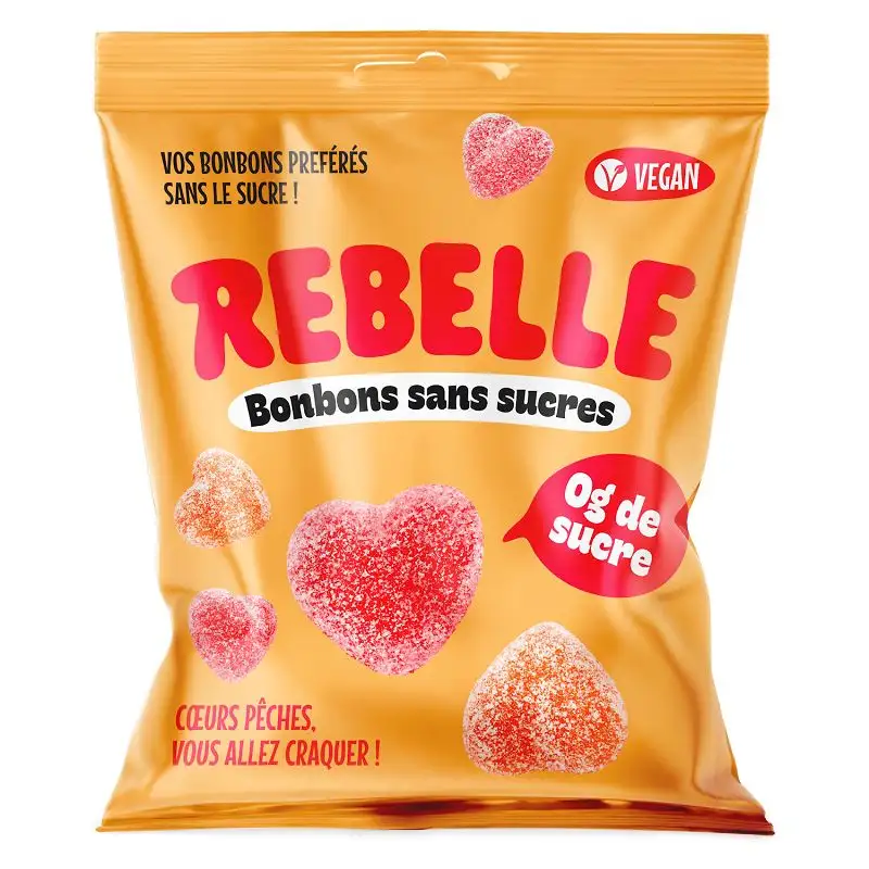 Sachet Rebelle Coeur Pêche Conditionnement : 50Gr;100Gr;250Gr.....