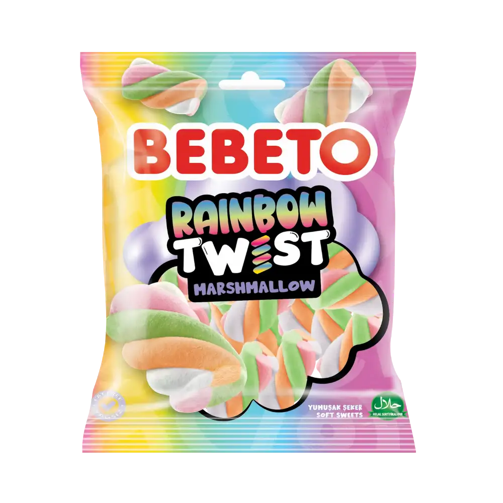 Marshmallows Rainbow Twist BeBeto Sachet de 60Gr